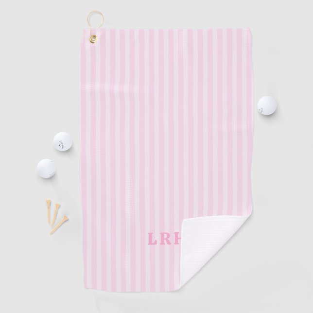 Toalla De Golf Pink Candy Stripe Design Tiny Initials Monogram (In situ)