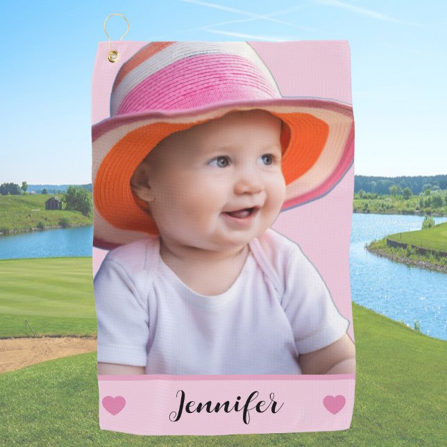 Toalla De Golf Pink Custom Name and Photo Personalized (Subido por el creador)