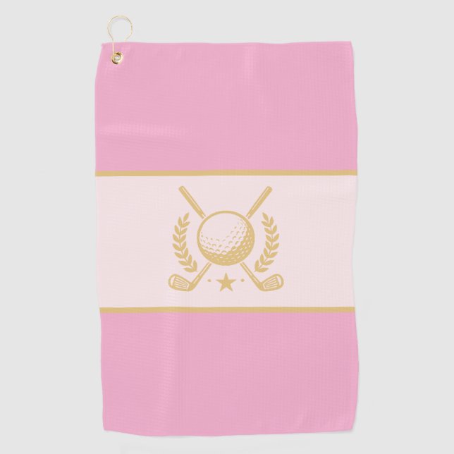 Toalla De Golf Pink & Gold Elegant Laurel Crest Design (Anverso)