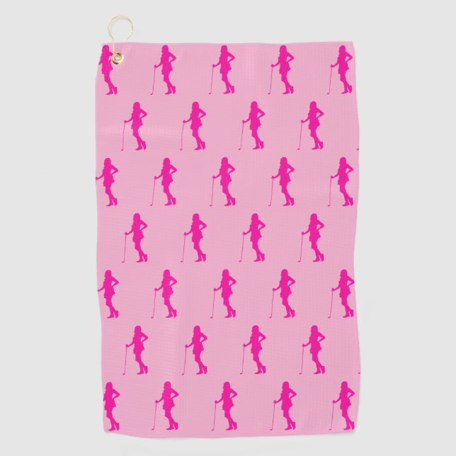 Toalla De Golf Pink Golf Lady Silhouette Golf Towel (Anverso)