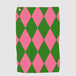 Toalla De Golf Pink Green Harlequin Checkered Design 