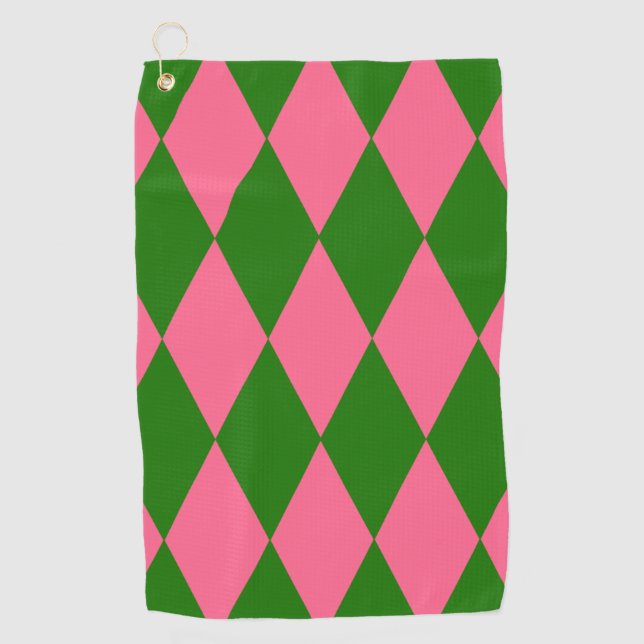 Toalla De Golf Pink Green Harlequin Checkered Design  (Anverso)