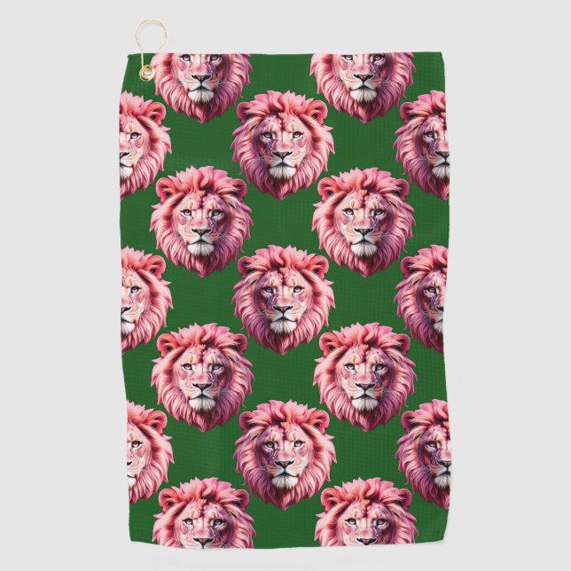 Toalla De Golf Pink Lion Head Animal Pattern Design Green  (Anverso)