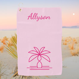 Toalla De Golf Pink Modern Minimalista Palm Tree Personalizado