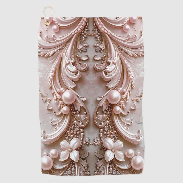 Toalla De Golf Pink Ornate Pearl and Floral Golf Towel (Anverso)