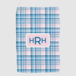 Toalla De Golf Pink Plaid with Modern Monogram