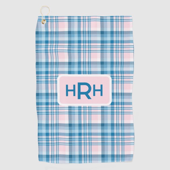 Toalla De Golf Pink Plaid with Modern Monogram (Anverso)