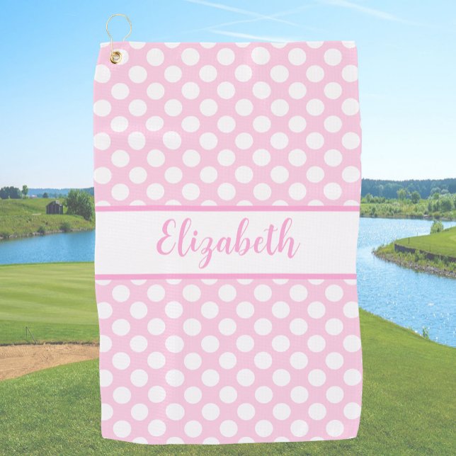Toalla De Golf Pink polka dots golf towel ladies custom name (Subido por el creador)