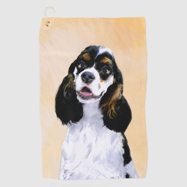 Toalla De Golf Pintura de Cocker Spaniel (Parti) - Arte Perro Ori (Anverso)
