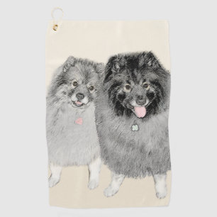 Toalla De Golf Pintura de madre y hijo Keeshond - Arte de perro o