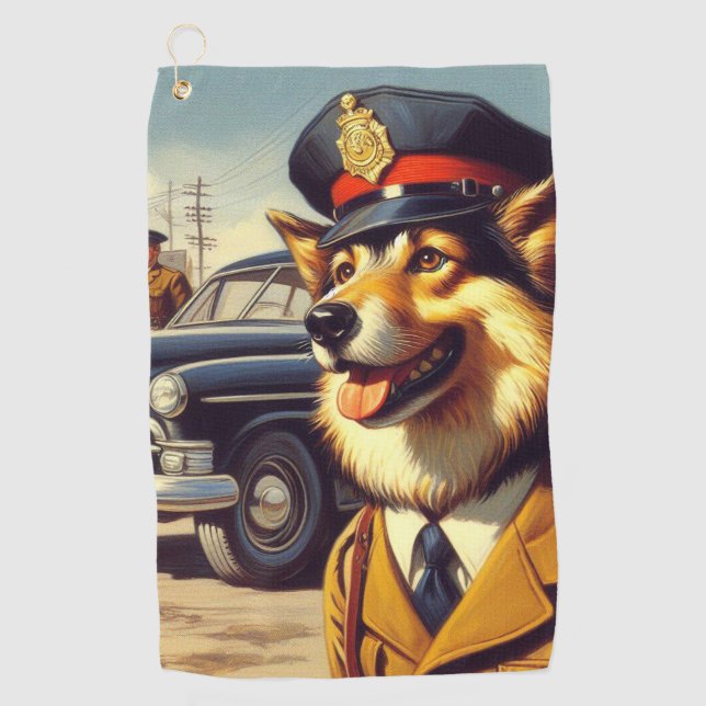 Toalla De Golf Pintura de perro de la policía retro (Anverso)