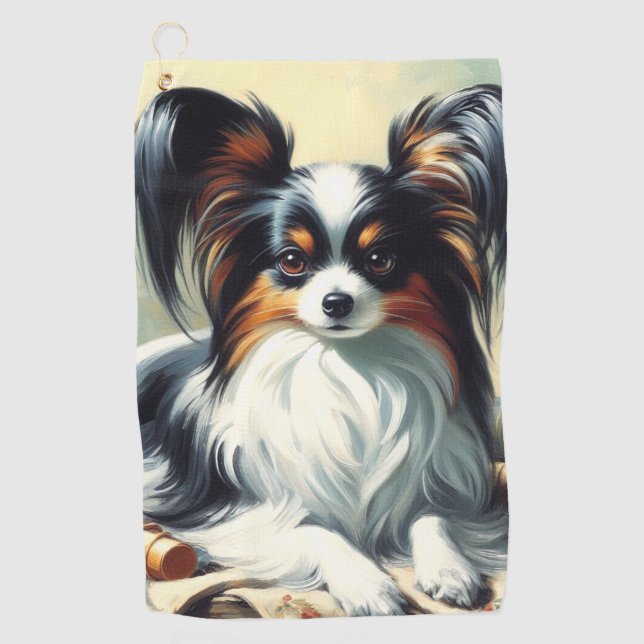 Toalla De Golf Pintura de perro de Papillon de época (Anverso)