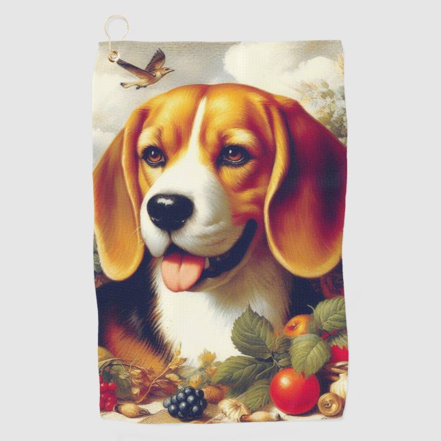 Toalla De Golf Pintura de pimienta beagle de época (Anverso)