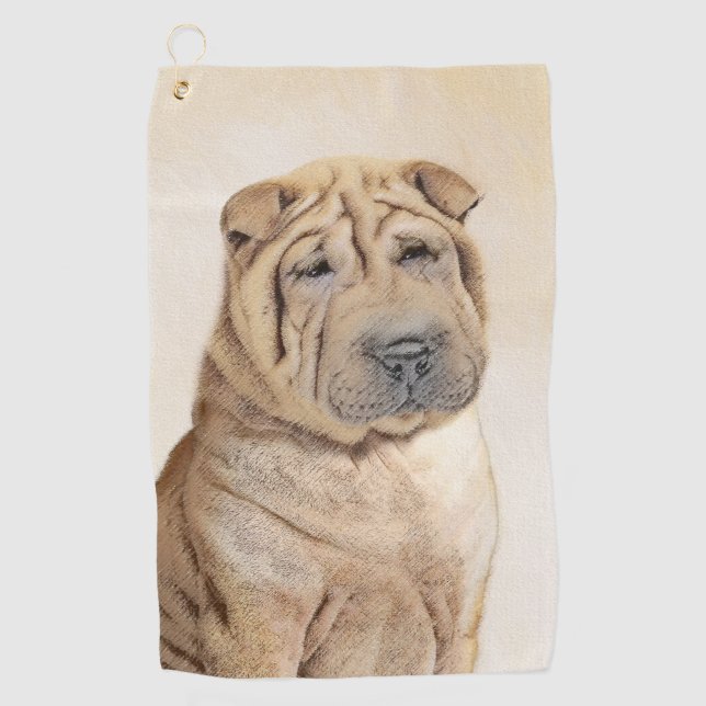Toalla De Golf Pintura de Shar Pei - Arte Perro Original Cuto (Anverso)