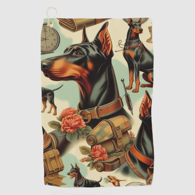 Toalla De Golf Pintura inmaculada Doberman (Anverso)