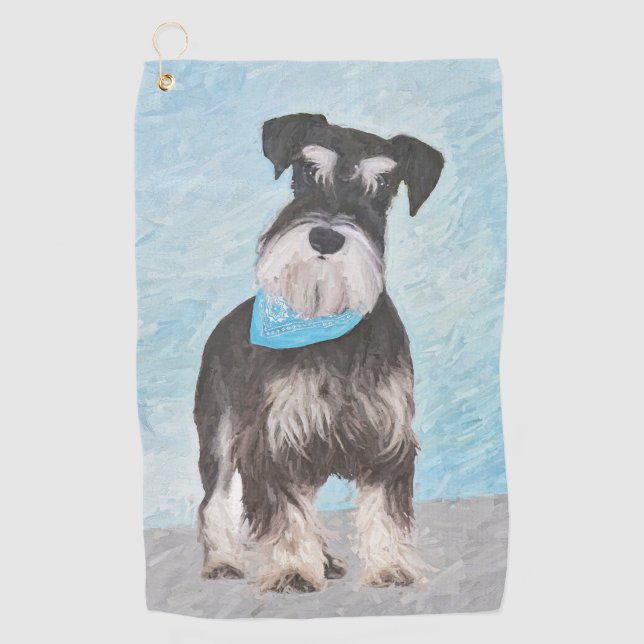 Toalla De Golf Pintura Schnauzer (en miniatura) - Perro original  (Anverso)
