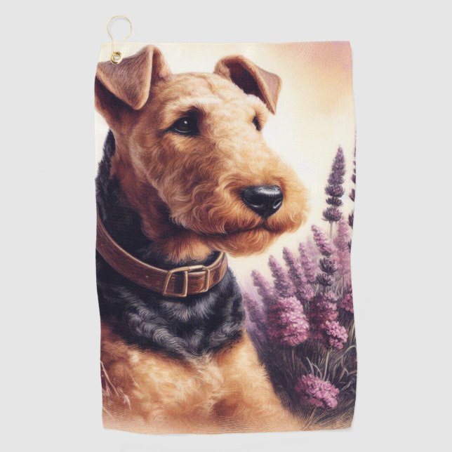 Toalla De Golf Pintura Vintage de Airedale Terrier (Anverso)