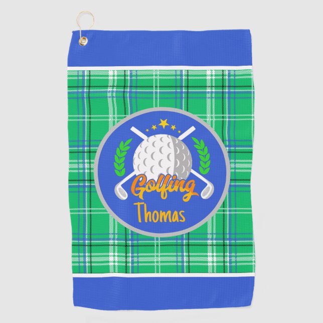 Toalla De Golf Plaid de Golf Verde Personalizable (Anverso)
