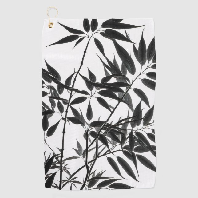 Toalla De Golf Planta de bambú blanco y negro (Anverso)