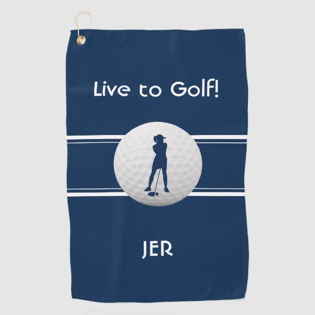Toalla De Golf Plantilla de golfistas azules monogramadas para da (Anverso)