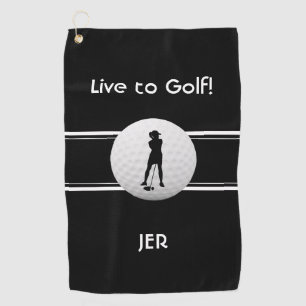 Toalla De Golf Plantilla de golfistas damas negra monogramada
