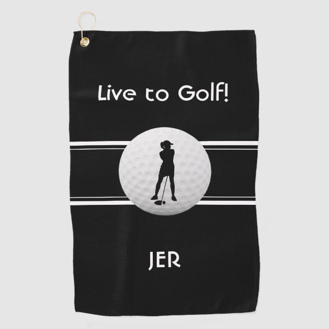 Toalla De Golf Plantilla de golfistas damas negra monogramada (Anverso)