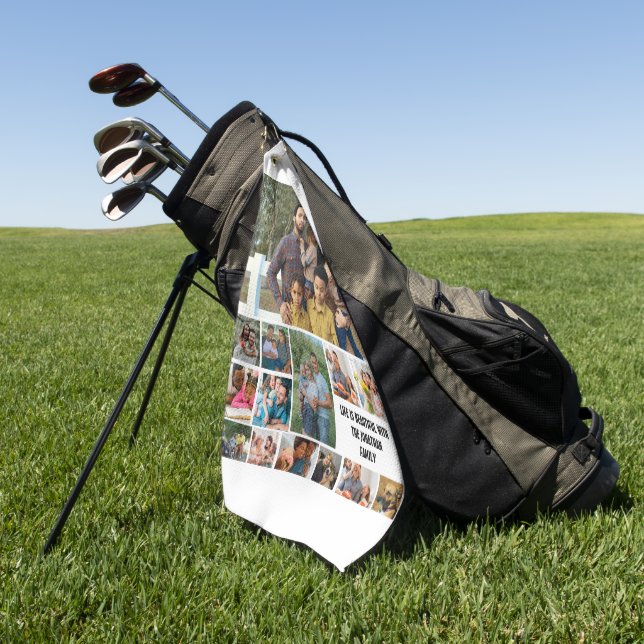 Toalla De Golf Plantilla de personalizado de 14 Collages de fotos (Verde)