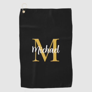 Toalla De Golf Plantilla Inicial de Monograma Elegante en Negro y