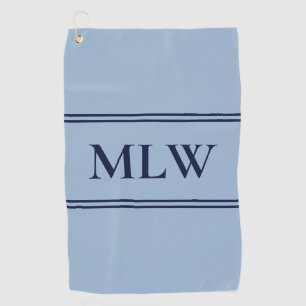 Toalla De Golf Plantilla simple de monograma azul y azul oscuro p