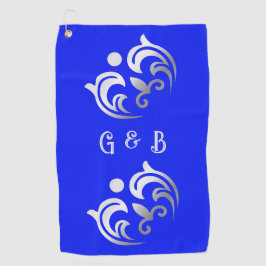 Toalla De Golf Plata simple monogramada en azul |
