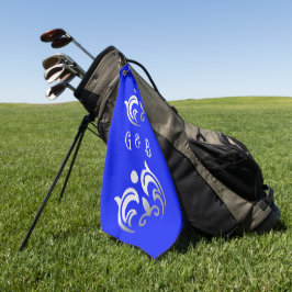 Toalla De Golf Plata simple monogramada en azul |