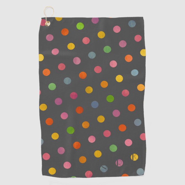 Toalla De Golf Polka Pastel Moderno Dots Gris Carbón Monogramado (Anverso)