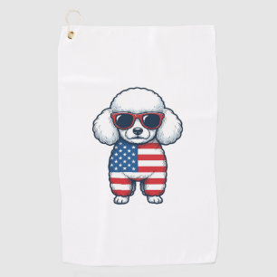 Toalla De Golf Poodle Patriótico con Gafas de Sol Diseño Vectoria