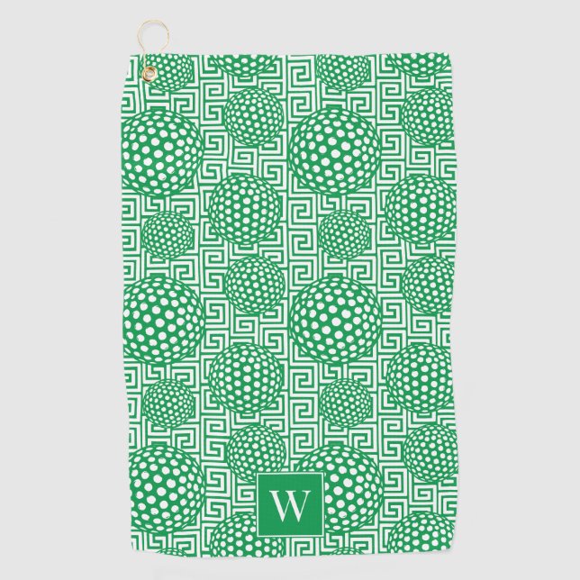 Toalla De Golf Preppy Golf Greek Key - Classic Green & White (Anverso)