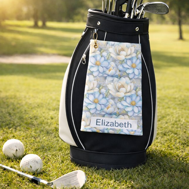 Toalla De Golf Pretty Blue Magnolia and Peony Personalized (Subido por el creador)