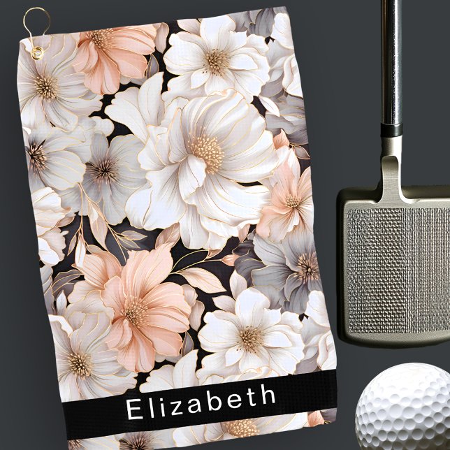 Toalla De Golf Pretty Peach and White Peony Personalized (Subido por el creador)