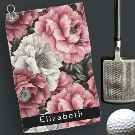 Toalla De Golf Pretty Pink and White Peony Personalized