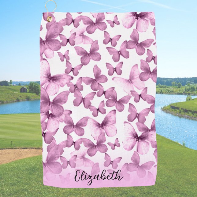 Toalla De Golf Pretty Pink Butterflies Personalized (Subido por el creador)