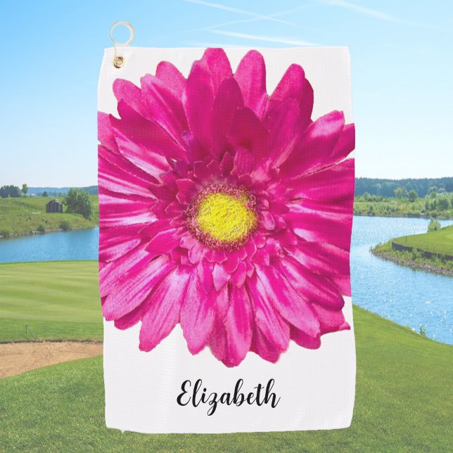 Toalla De Golf Pretty pink daisy flower custom name womens (Subido por el creador)