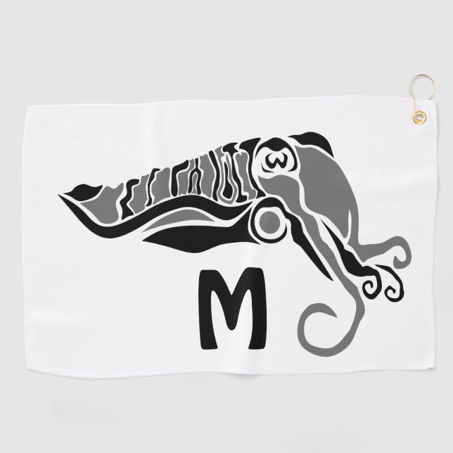 Toalla De Golf Primitive Cuttlefish in a Dark Stencil Style (Horizontal)