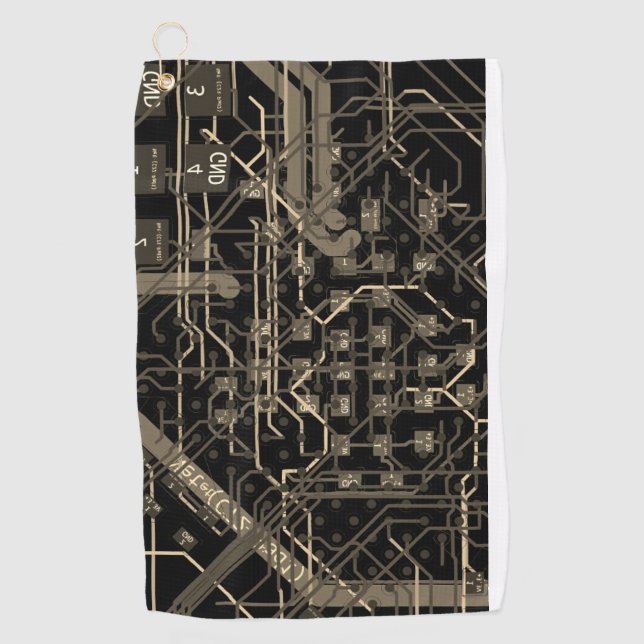 Toalla De Golf Proceso de enrutamiento Retro de oro negro oscuro  (Anverso)