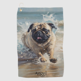 Toalla De Golf Pug feliz en el personalizable de la playa