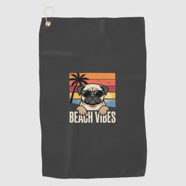 Toalla De Golf Pug Perro Atardecer Vibraciones de Playa (Anverso)