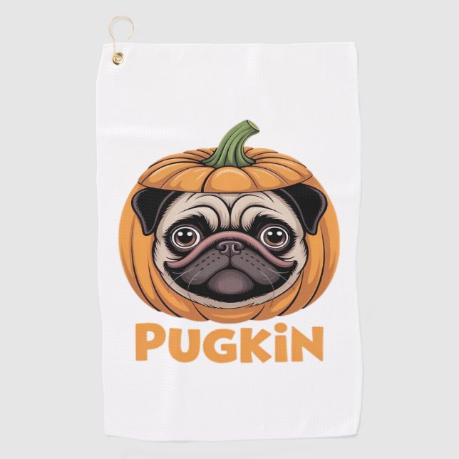 Toalla De Golf Pugkin Pug Halloween Feliz Halloween sobredimensio (Anverso)