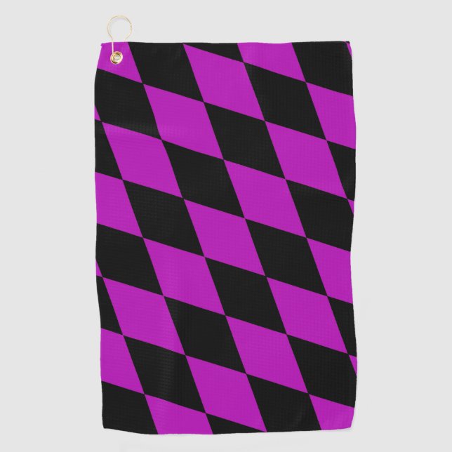 Toalla De Golf Purple Black Harlequin Diamonds Checkers Design  (Anverso)