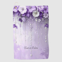 Toalla De Golf Purple Flowers with Dangling Pearls Golf Towel