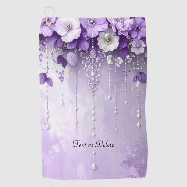 Toalla De Golf Purple Flowers with Dangling Pearls Golf Towel (Anverso)