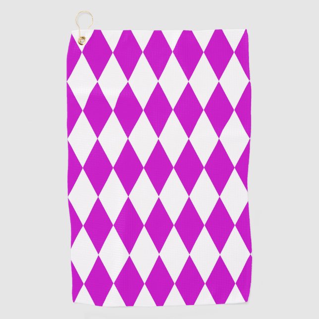 Toalla De Golf Purple White Harlequin Diamonds Checkers Design  (Anverso)