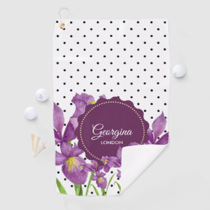 Toalla De Golf Púrpura Iris Black White Polka Dots