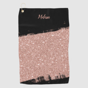 Toalla De Golf Purpurina de brocha Rosa Oro Negro Personalizado